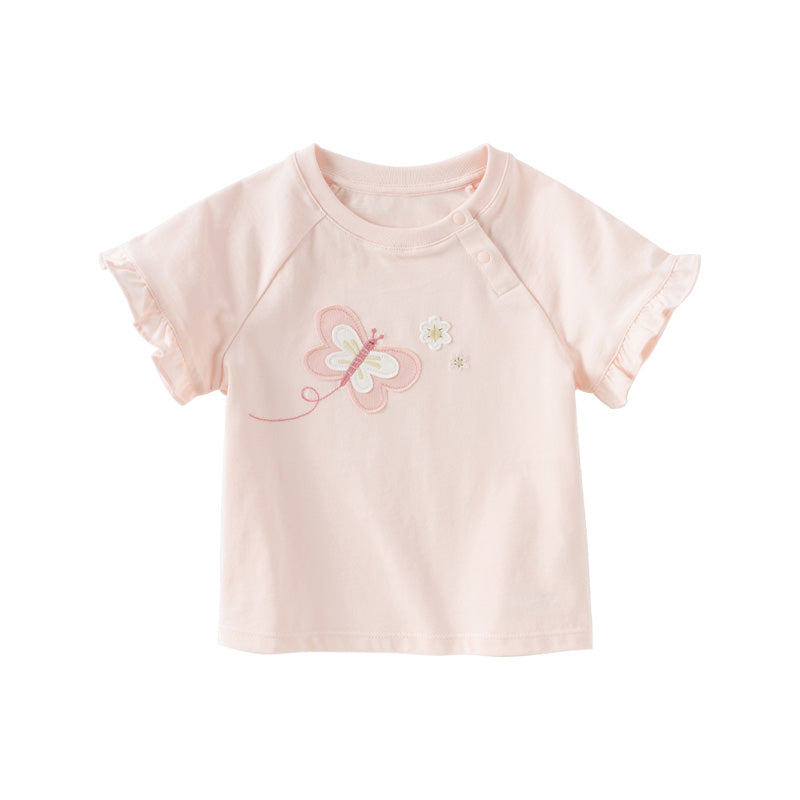 Dave&Bella Toddler Girls Summer Sweet Green/Pink Flower Soft Cotton T-shirt Tops