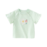 Dave&Bella Toddler Girls Summer Sweet Green/Pink Flower Soft Cotton T-shirt Tops