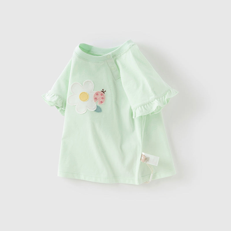 Dave&Bella Toddler Girls Summer Sweet Green/Pink Flower Soft Cotton T-shirt Tops