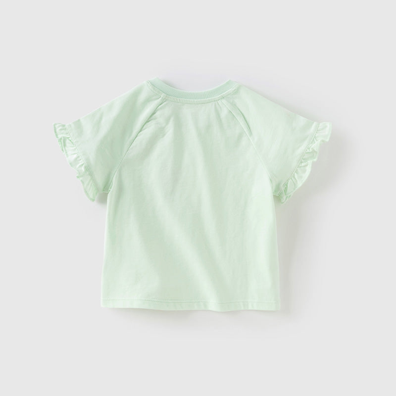 Dave&Bella Toddler Girls Summer Sweet Green/Pink Flower Soft Cotton T-shirt Tops