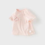 Dave&Bella Toddler Girls Summer Sweet Green/Pink Flower Soft Cotton T-shirt Tops