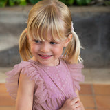 Dave&Bella Toddler Girls Summer Grey Purple Mesh Flutter Sleeve Dress (wallet bag)