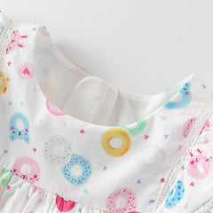 Dave&Bella Girls Summer Cotton Doughnut Print Sweet Party Dress