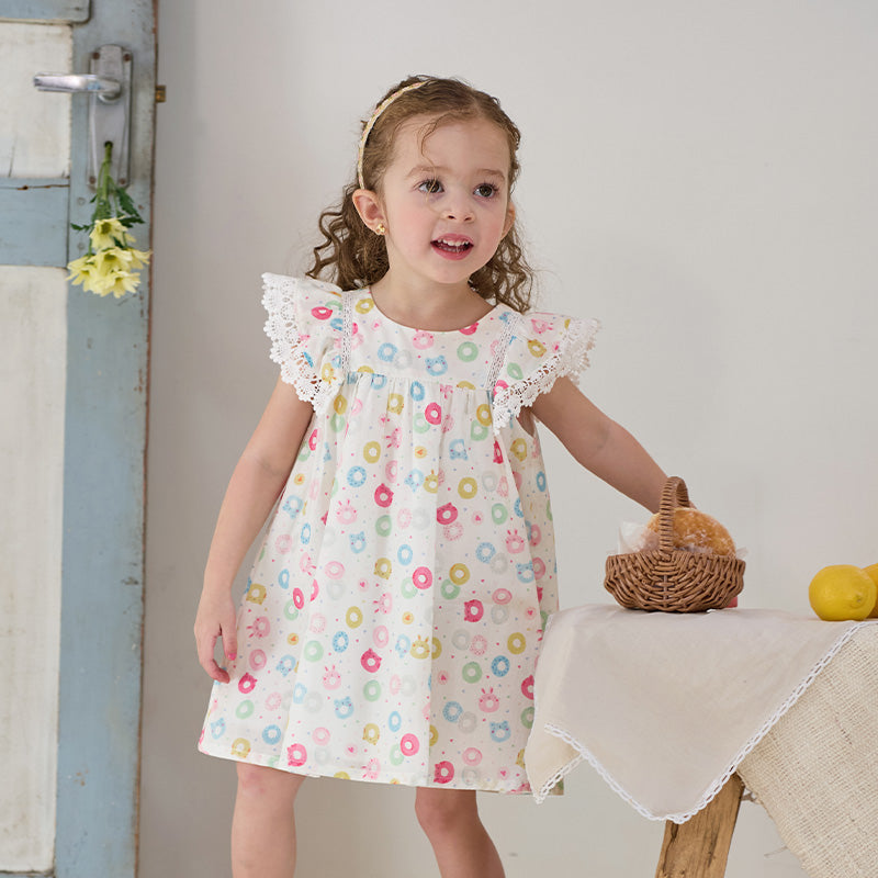 Dave&Bella Girls Summer Cotton Doughnut Print Sweet Party Dress