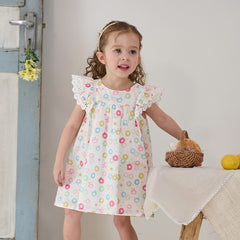 Dave&Bella Girls Summer Cotton Doughnut Print Sweet Party Dress