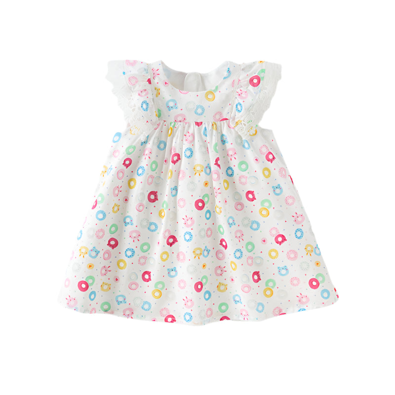 Dave&Bella Girls Summer Cotton Doughnut Print Sweet Party Dress