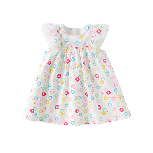Dave&Bella Girls Summer Cotton Doughnut Print Sweet Party Dress