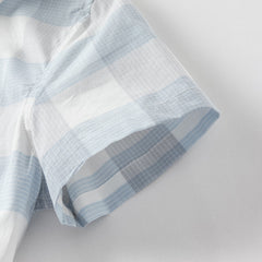 Dave&Bella Kids Boys Summer Blue Plaid College-style Shirt Short Sets