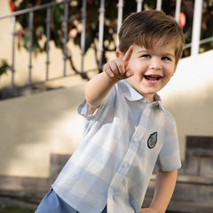 Dave&Bella Kids Boys Summer Blue Plaid College-style Shirt Short Sets