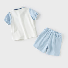 Dave&Bella Boys Summer Leisure Blue  Antimicrobial Coolness Polo T-shirt Short Pant Set