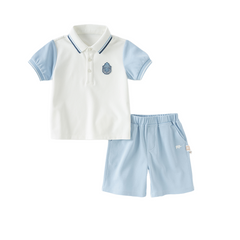 Dave&Bella Boys Summer Leisure Blue  Antimicrobial Coolness Polo T-shirt Short Pant Set