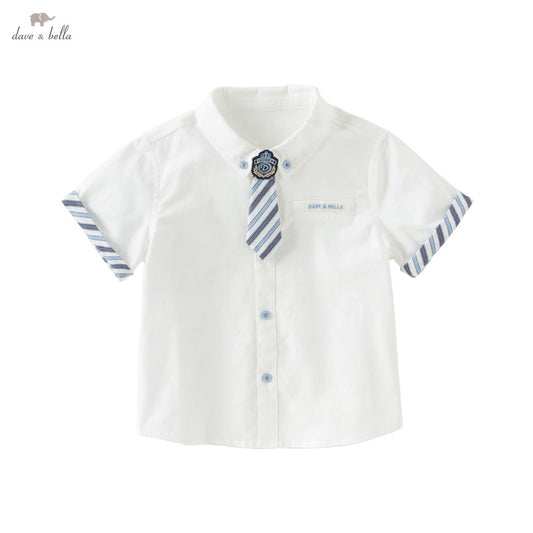 Dave&Bella Boys Summer Cotton Formal White Shirt Top