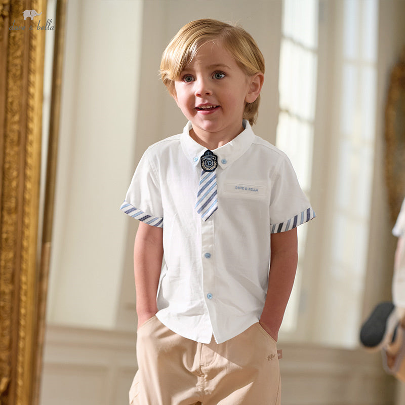 Dave&Bella Kids Boys Summer Cotton Formal White Shirt Top