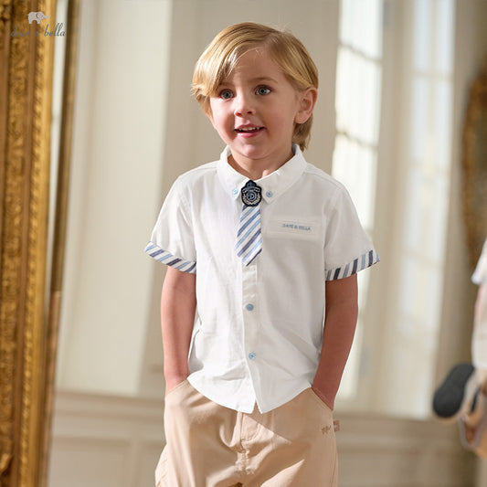 Dave&Bella Boys Summer Cotton Formal White Shirt Top