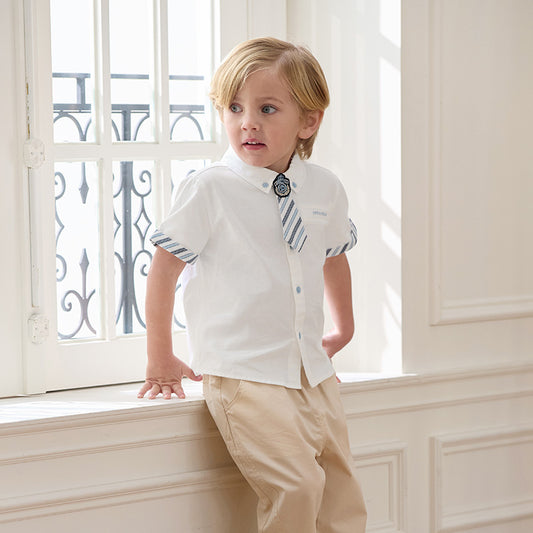 Dave&Bella Boys Summer Cotton Formal White Shirt Top