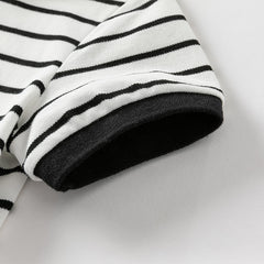 Dave&Bella Kids Boys Summer Black White Striped College-style Short-sleeved Polos