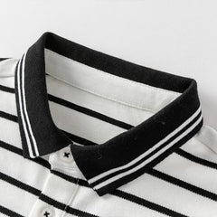 Dave&Bella Kids Boys Summer Black White Striped College-style Short-sleeved Polos