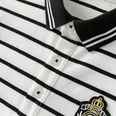 Dave&Bella Kids Boys Summer Black White Striped College-style Short-sleeved Polos