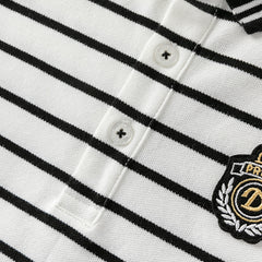 Dave&Bella Kids Boys Summer Black White Striped College-style Short-sleeved Polos