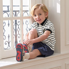 Dave&Bella Kids Boys Summer Black White Striped College-style Short-sleeved Polos