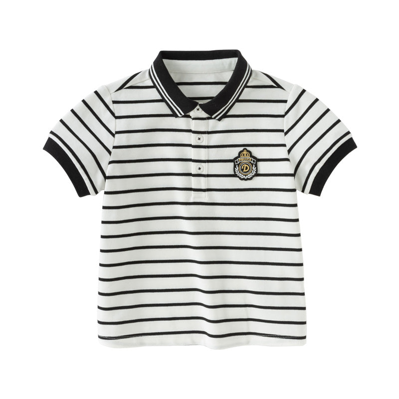 Dave&Bella Kids Boys Summer Black White Striped College-style Short-sleeved Polos