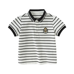 Dave&Bella Kids Boys Summer Black White Striped College-style Short-sleeved Polos