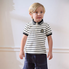 Dave&Bella Kids Boys Summer Black White Striped College-style Short-sleeved Polos