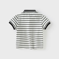 Dave&Bella Kids Boys Summer Black White Striped College-style Short-sleeved Polos