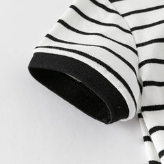 Dave&Bella Kids Boys Summer Black White Striped College-style Short-sleeved Polos