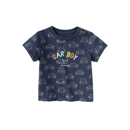 Dave&Bella Toddler Boys Summer Fashion Navy Blue Lightweight Cotton T-shirt Tops