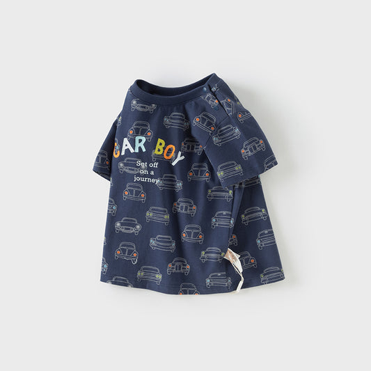 Dave&Bella Toddler Boys Summer Fashion Navy Blue Lightweight Cotton T-shirt Tops