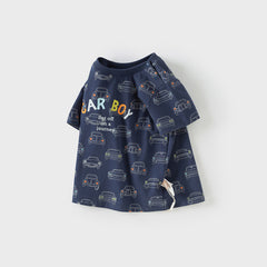 Dave&Bella Toddler Boys Summer Fashion Navy Blue Lightweight Cotton T-shirt Tops