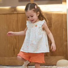 Dave&Bella Girls Summer Cotton Floral Print Sleeveless T-shirt Short Pant Set