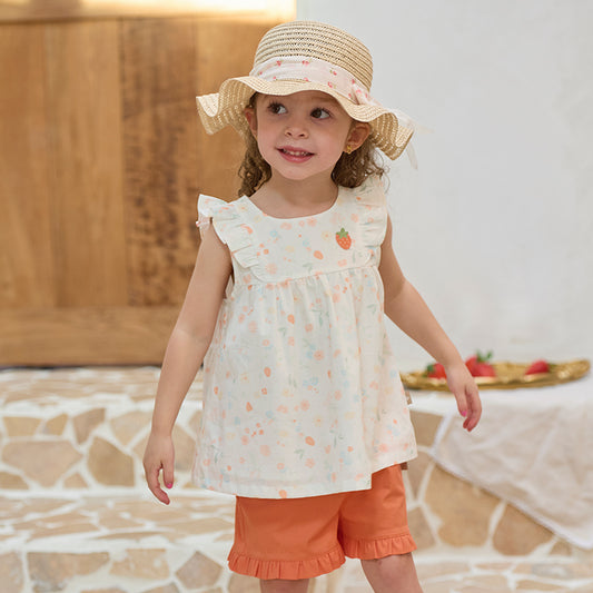 Dave&Bella Girls Summer Cotton Floral Print Sleeveless T-shirt Short Pant Set