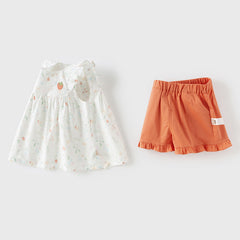 Dave&Bella Girls Summer Cotton Floral Print Sleeveless T-shirt Short Pant Set