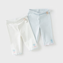 Dave&Bella Toddler Girls Summer Light Blue/White Comfortable Cotton Slim Leggings