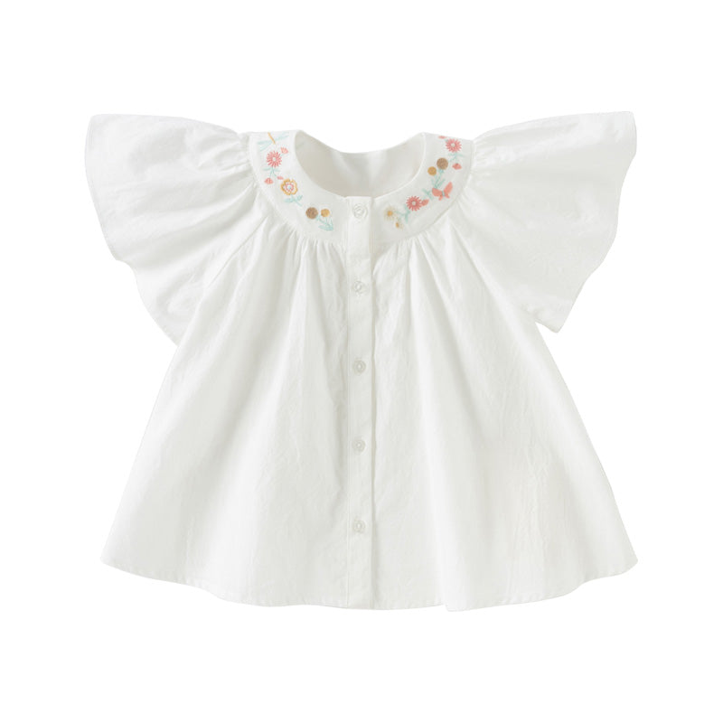 Dave&Bella Girls Summer Pure Cotton White Flutter Sleeve Cute T-shirt Top