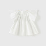 Dave&Bella Toddler Girls Summer Pure Cotton White Flutter Sleeve Cute T-shirts