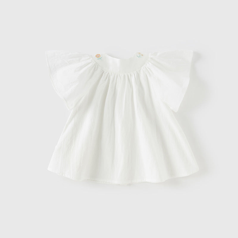 Dave&Bella Toddler Girls Summer Pure Cotton White Flutter Sleeve Cute T-shirts