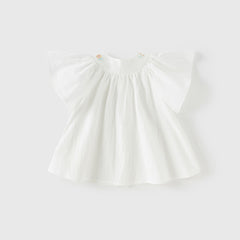 Dave&Bella Girls Summer Pure Cotton White Flutter Sleeve Cute T-shirt Top