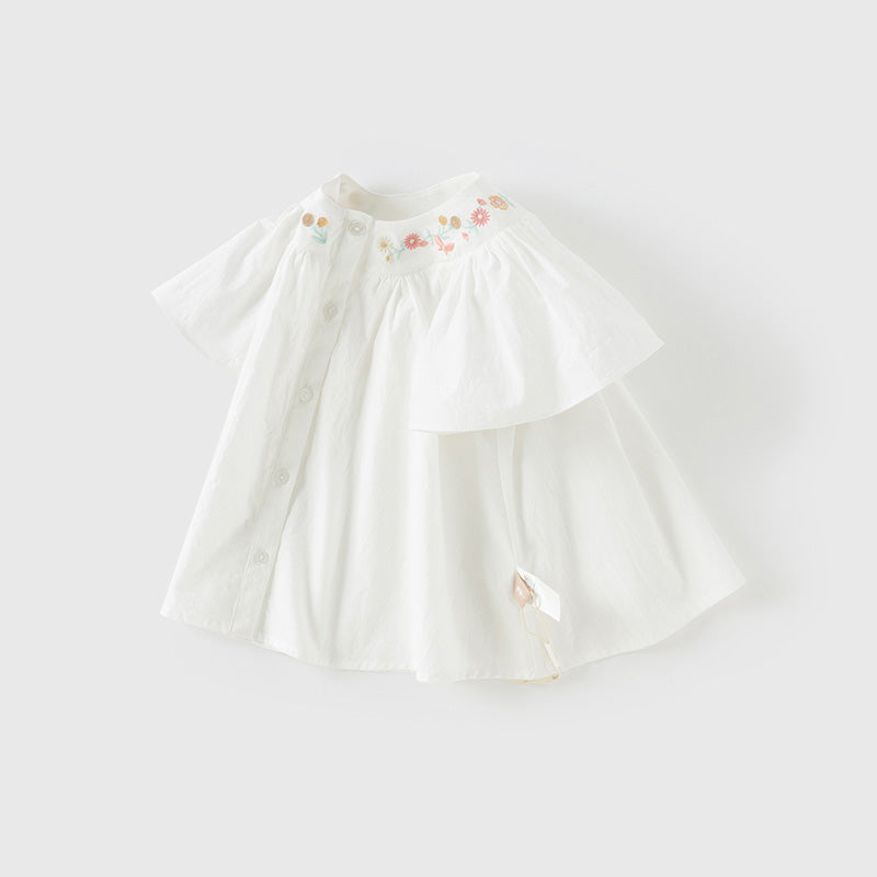 Dave&Bella Toddler Girls Summer Pure Cotton White Flutter Sleeve Cute T-shirts