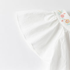Dave&Bella Girls Summer Pure Cotton White Flutter Sleeve Cute T-shirt Top
