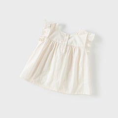 Dave&Bella Girls Summer Cotton Milk Yellow Thin Flower Embroidery Baby T-shirt