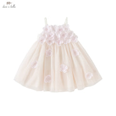 Dave&Bella Girls Summer Pink Mesh Flower Halter Dress
