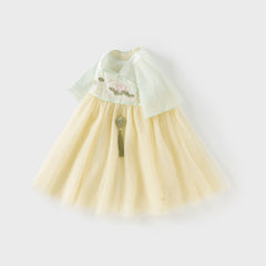 Dave&Bella Kids Girls Summer Classic Lotus Embroidered Chinese-style Mesh Dress
