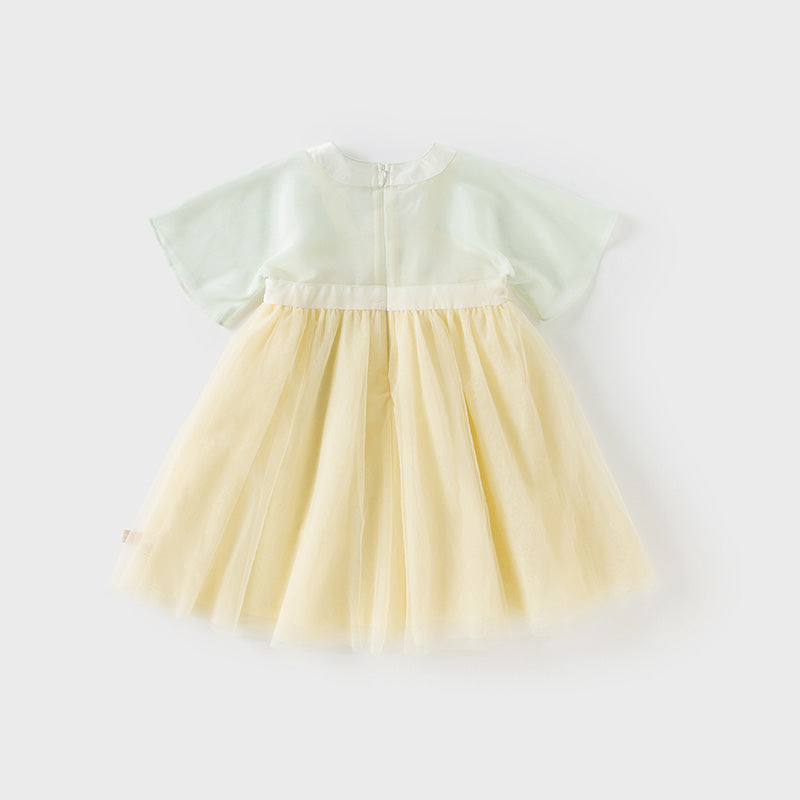 Dave&Bella Kids Girls Summer Classic Lotus Embroidered Chinese-style Mesh Dress