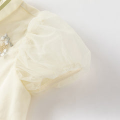 Dave&Bella Toddler Girls Summer Chinese-style Light Yellow Cute Mesh A-line Dress