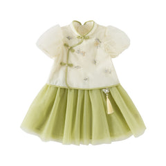 Dave&Bella Toddler Girls Summer Chinese-style Light Yellow Cute Mesh A-line Dress