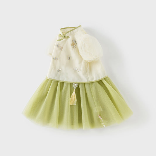 Dave&Bella Toddler Girls Summer Chinese-style Light Yellow Cute Mesh A-line Dress