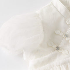 Dave&Bella Toddler Girls Summer Adorable Beige Chinese-style A-line Mesh Dress